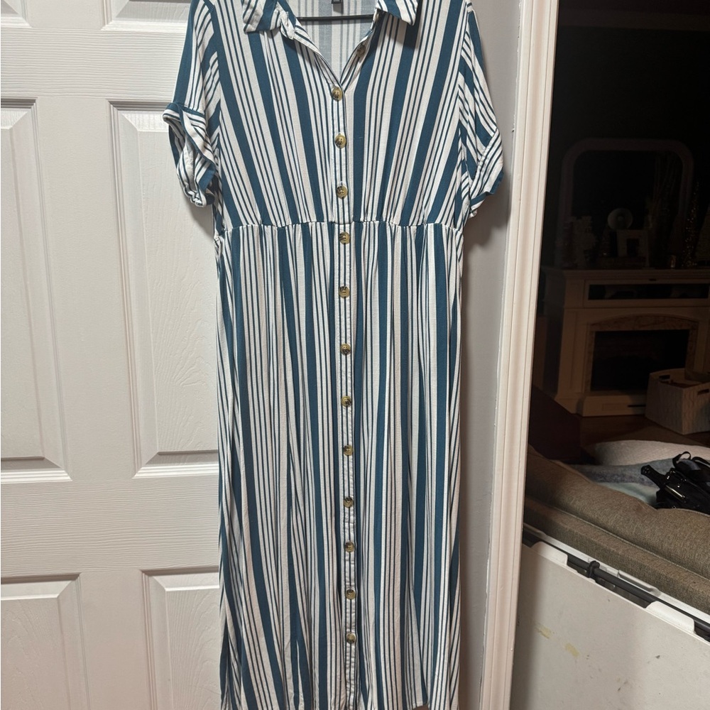 Torrid Blue and White Striped Maxi Dress